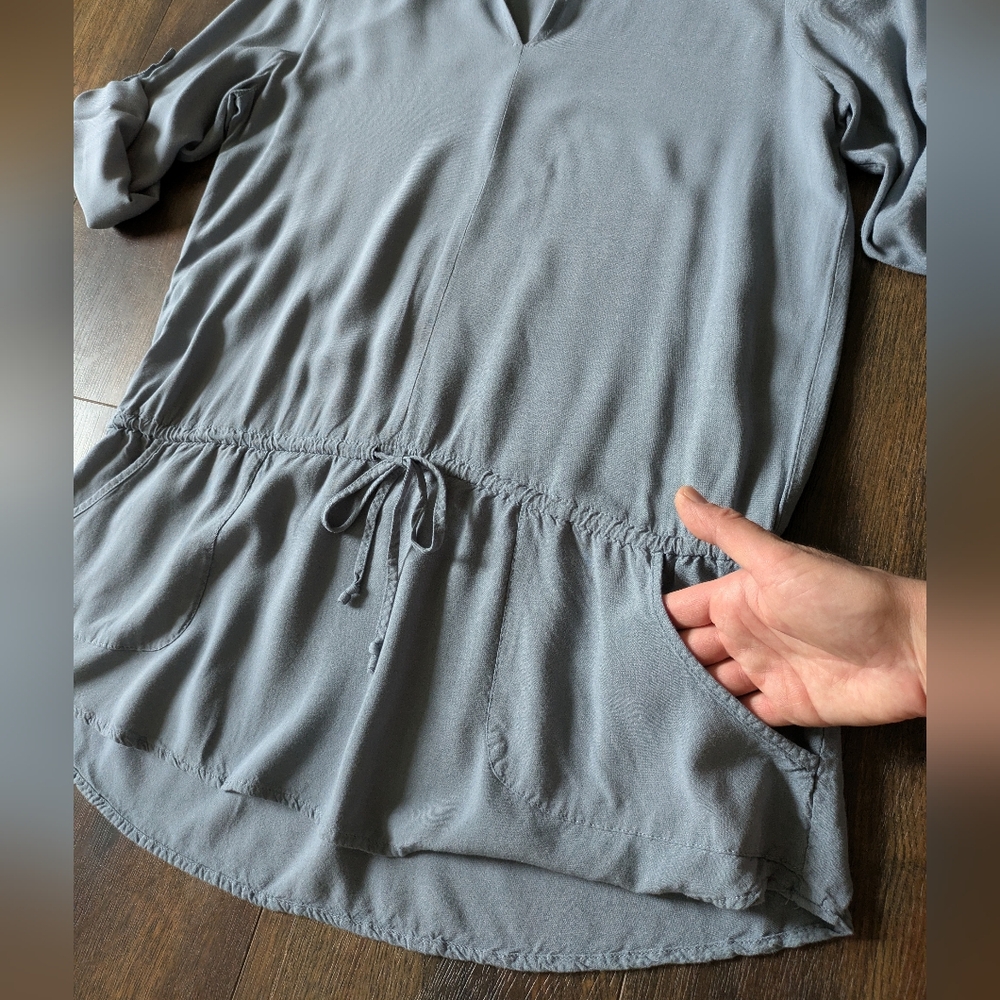 Spense Womens Popover Blouse Tie Waist Tunic Medium Casual Roll Tab Pockets - Picture 6 of 14